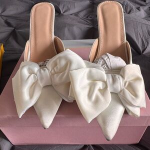 Elegant White Bow Mules